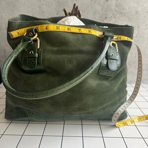 Loft Green Leather & Suede Purse With Gold Tone Hardware NWOT